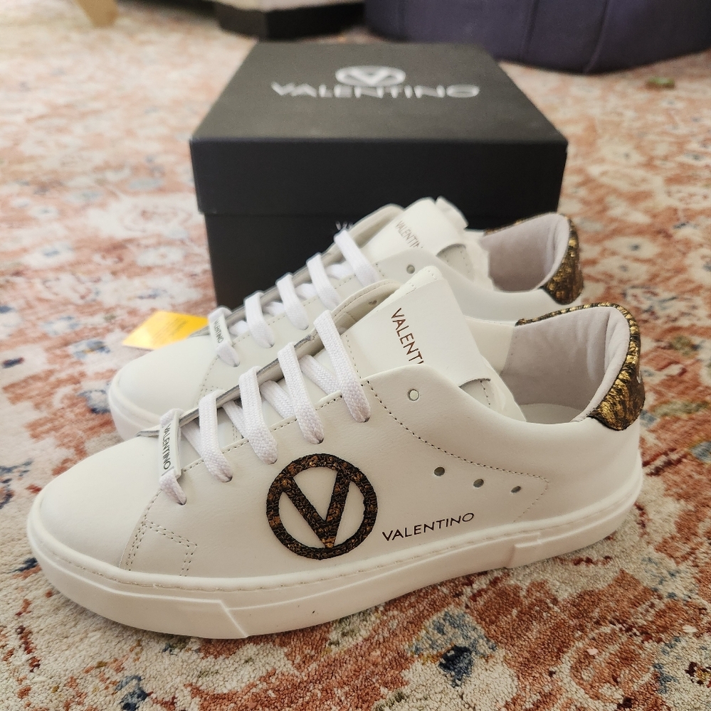 Valentino White and Gold Sneakers